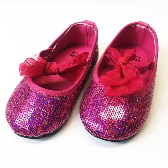 Stuart Weitzman Sparkly Pink Crib Shoes - Size 4 - Gently Worn - Picture 1 of 5